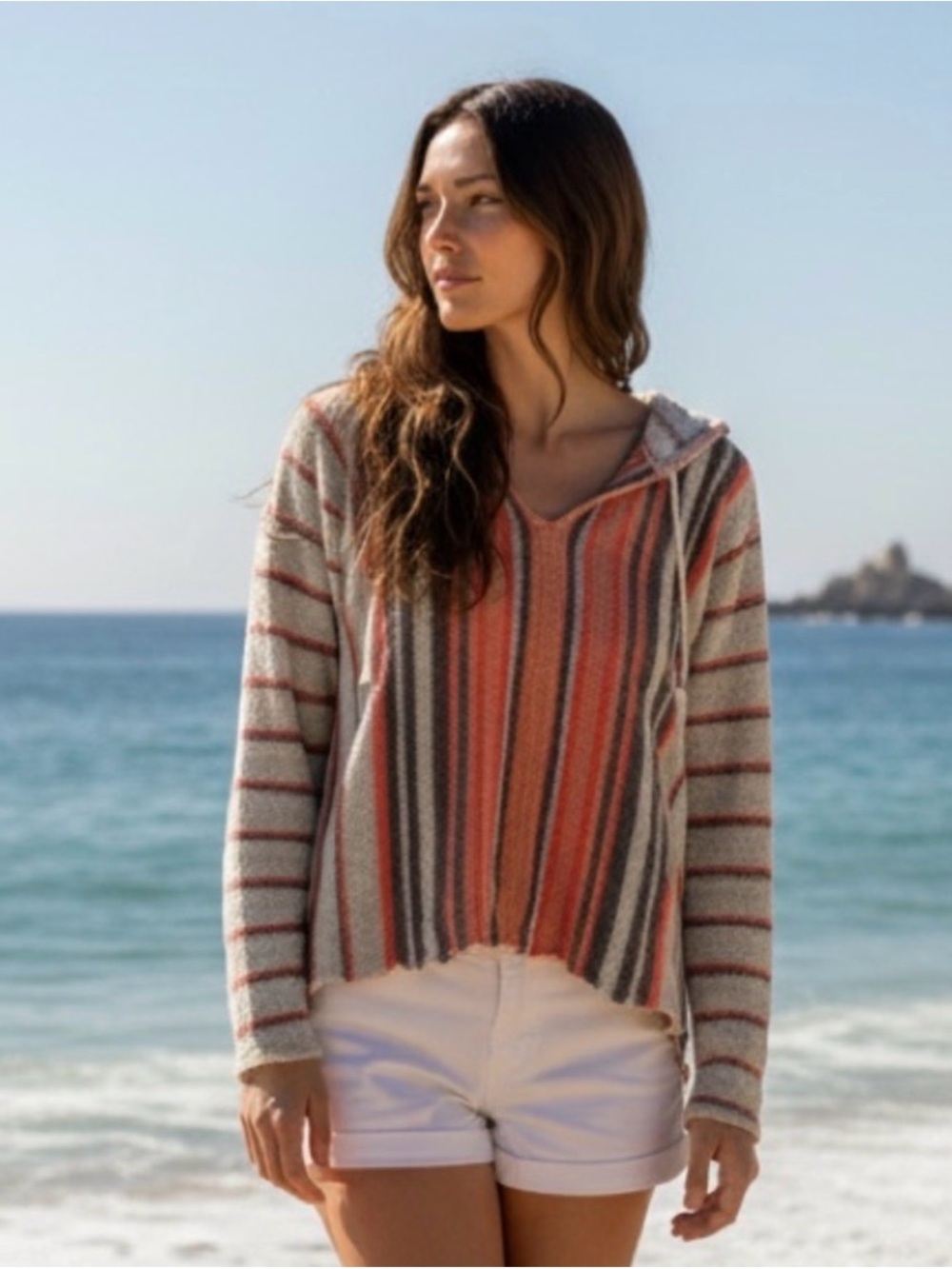 Roxy Striped V-Neck Surfer-Chic Knit Sweater